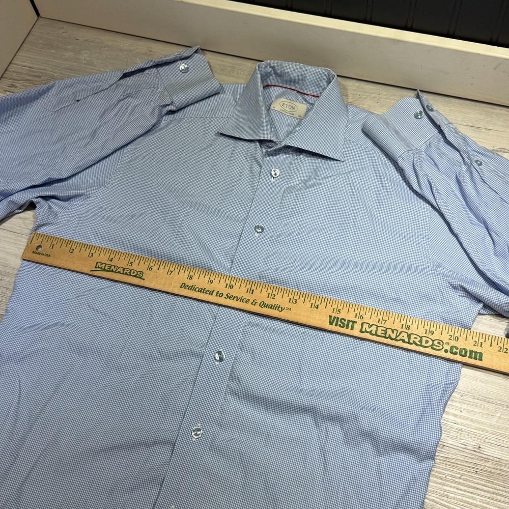 Eton Contemporary Button Down Shirt Mens 15.5 39 Reg Fit Blue Check Long sleeve - Picture 5 of 8